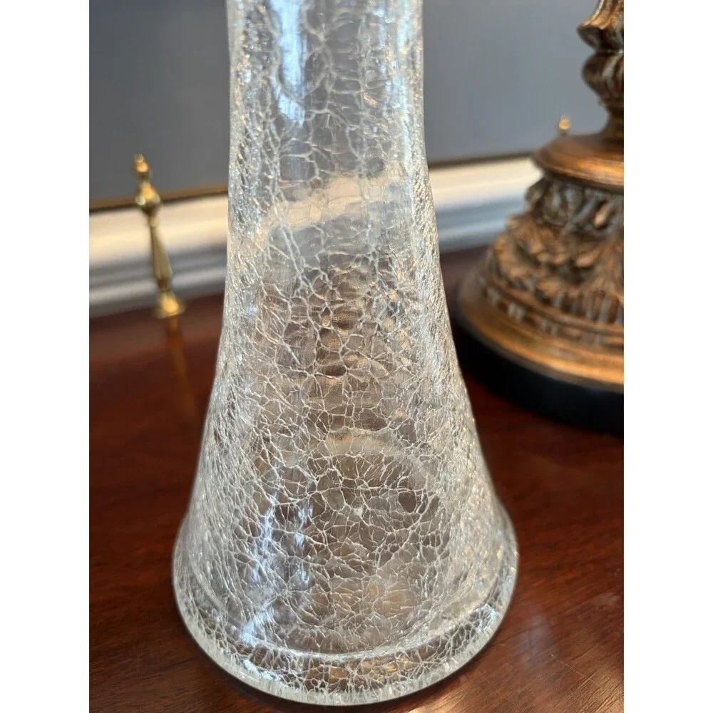 Vintage Crackle Glass Vase by Alwe Ruffled Top 11.75